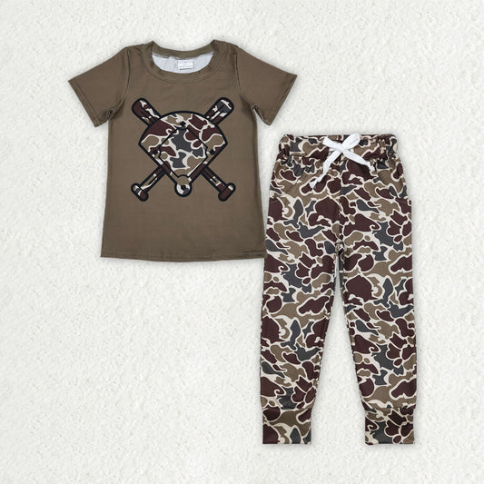 BSPO0657 Baseball Field Brown Green Camouflage Short-Sleeved Joggers Pants Boys Sets 202512 RTS