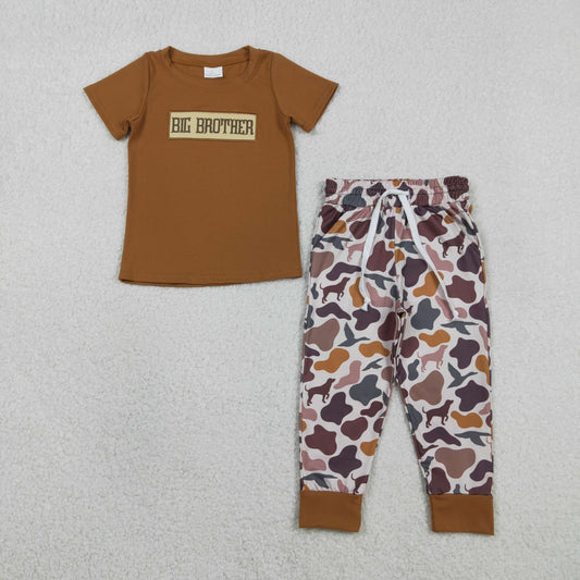 BSPO0665 Embroidered BIG BROTHER Brown Short Sleeve Camouflage Pants Boys Sets 202601 RTS