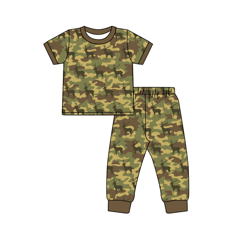 MOQ 5 PCS preorder BSPO0681 Deer Hunting Brown Yellow Green Camouflage Short Sleeve Pants Boys Sets 202604