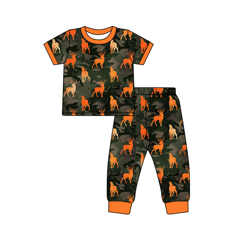 MOQ 5 PCS preorder BSPO0684 Deer Hunting Gray Green Camouflage Orange Short Sleeve Pants Boys Sets 202604