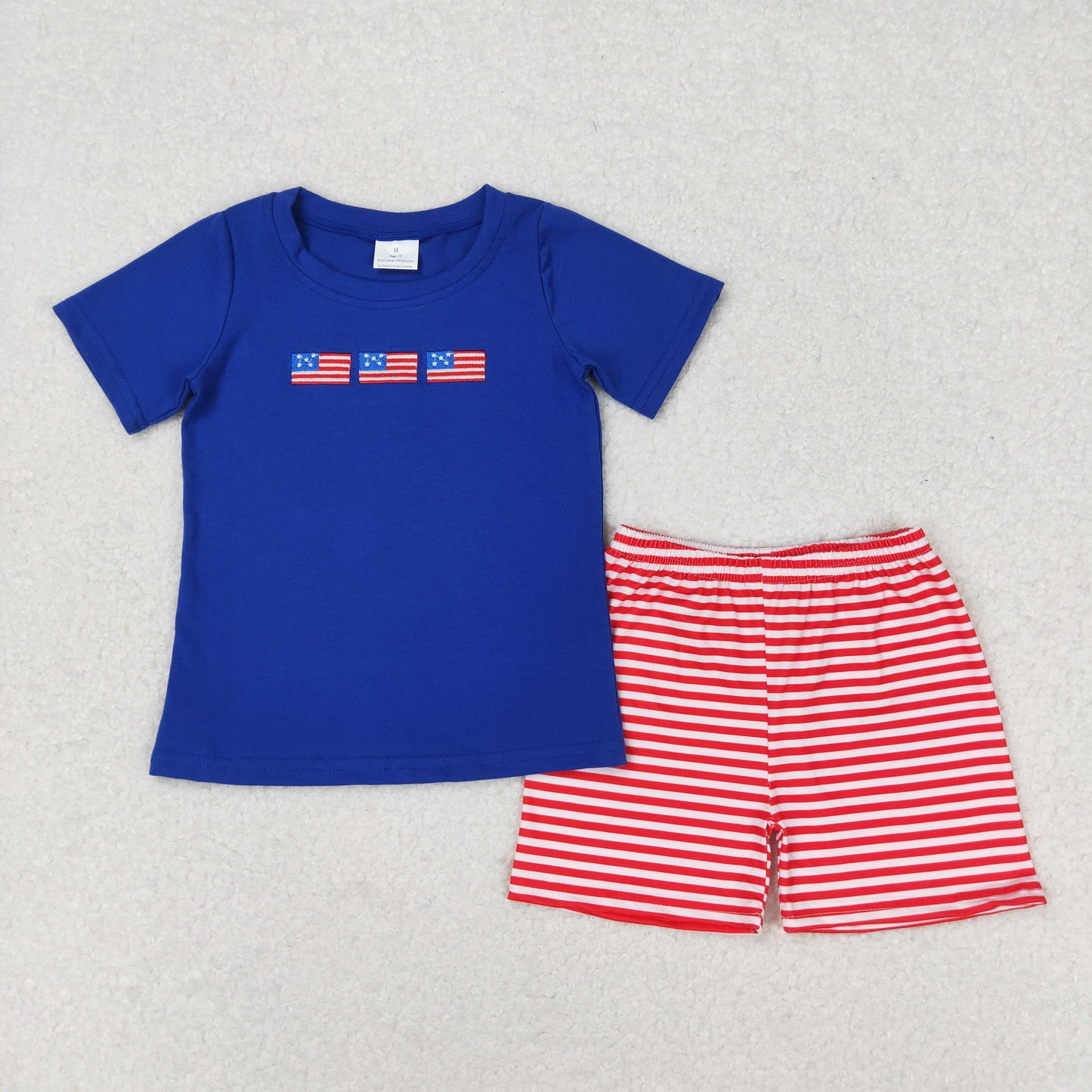 BSSO0434 Embroidered flag Blue short sleeve red and white striped shorts set high quality baby boys clothing sets
