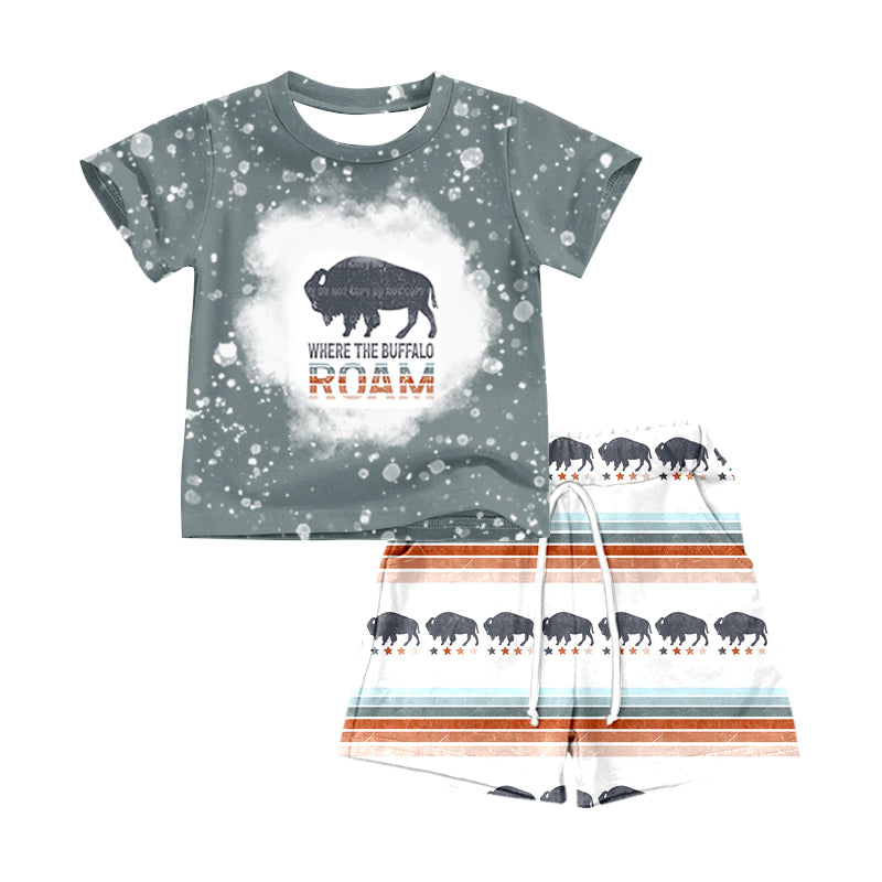 Preorder BSSO0498 Cow Roam Boys Short Sleeve Shorts Outfits