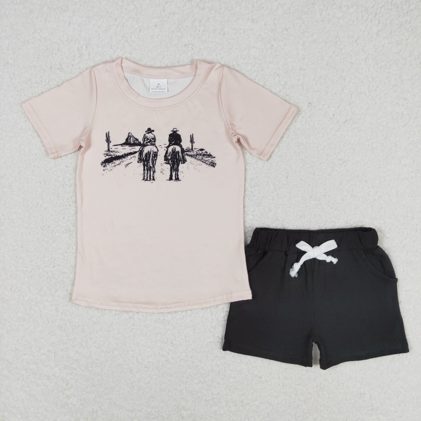 BSSO0499 Riding short sleeve black pocket shorts set high quality wholesale baby boys clothing sets