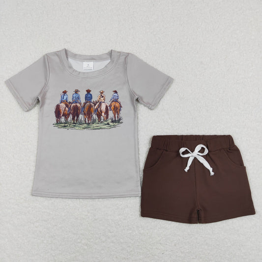 BSSO0500 BT0505 Grey Cowboy Boys Short Sleeve Shorts Outfits