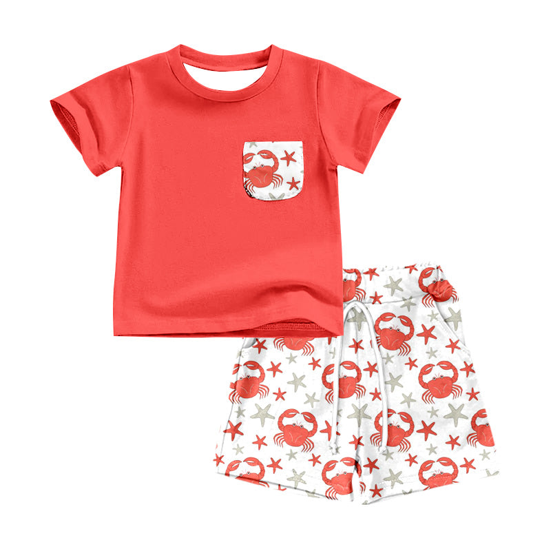 Preorder BSSO0514 Red Crawfish Boys Short Sleeve Shorts Outfits