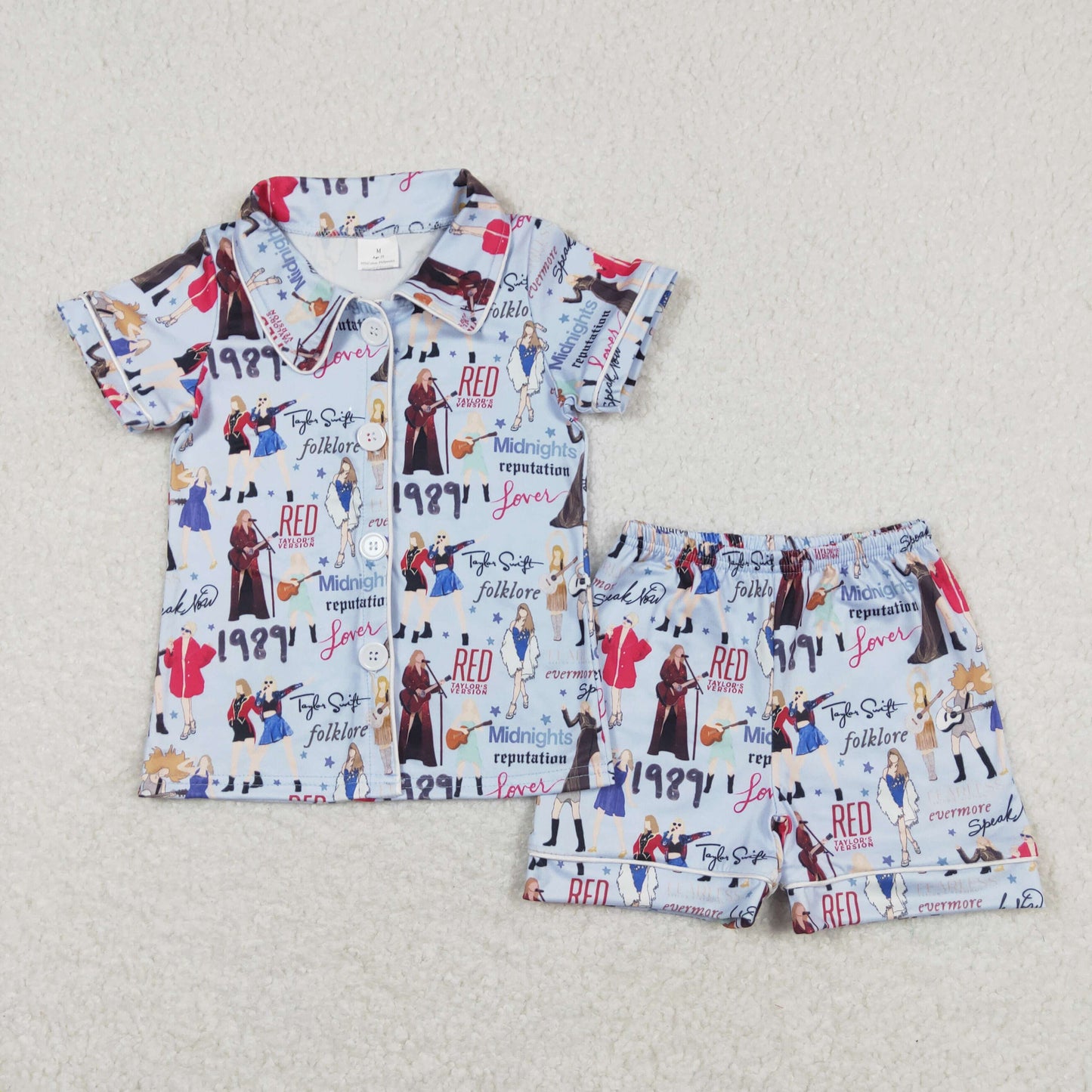 BSSO0545 Blue Grey Button short sleeve top shorts pajamas Taylor Singer fans Boys boutique outfit 202501
