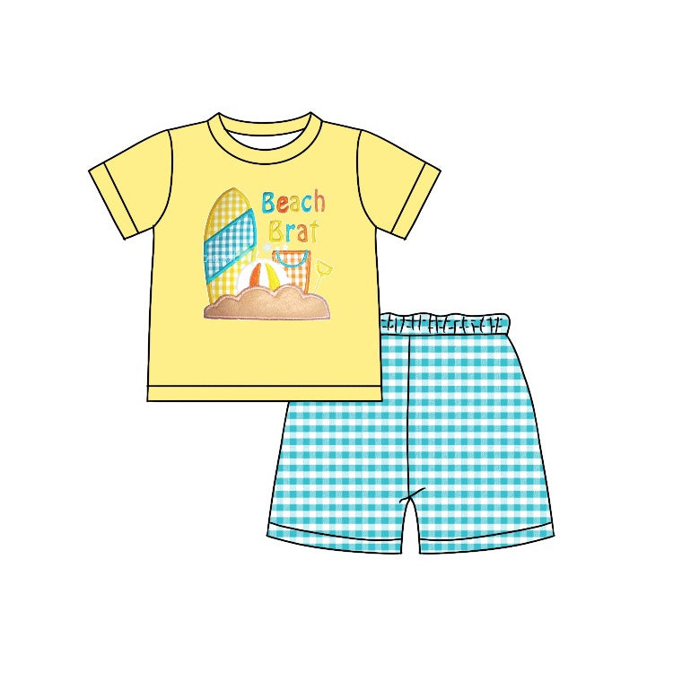 Preorder BSSO0548 Yellow Beach brat Boys Short Sleeve Shorts Outfits
