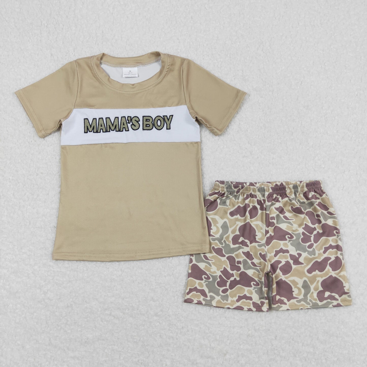 BSSO0567 Embroidered Mama's Boy Camo Khaki Short Sleeve Shorts  Boys Outfits RTS 202508