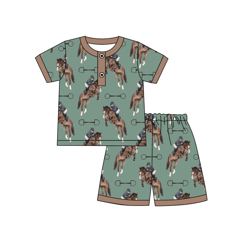 Preorder BSSO0569 Green Rodeo Cowboy Boys Short Sleeve Shorts Outfits