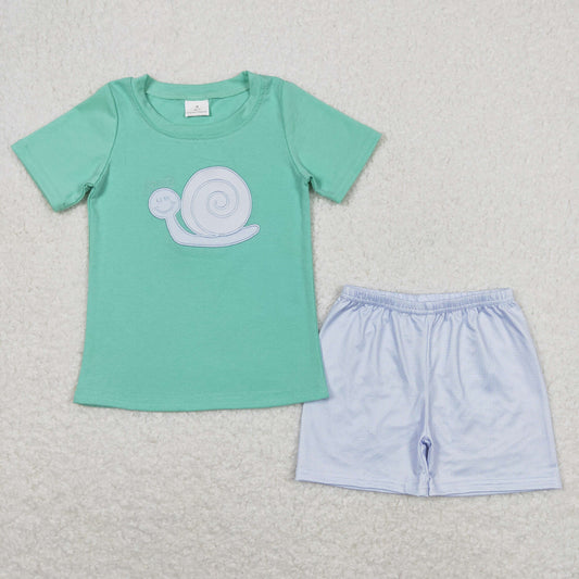 BSSO0571 Green blue Snail Boys Short Sleeve Shorts Outfits RTS
