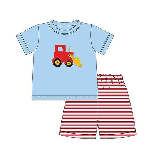 Preorder BSSO0581 Red Blue Truck Boys Short Sleeve Shorts Outfits