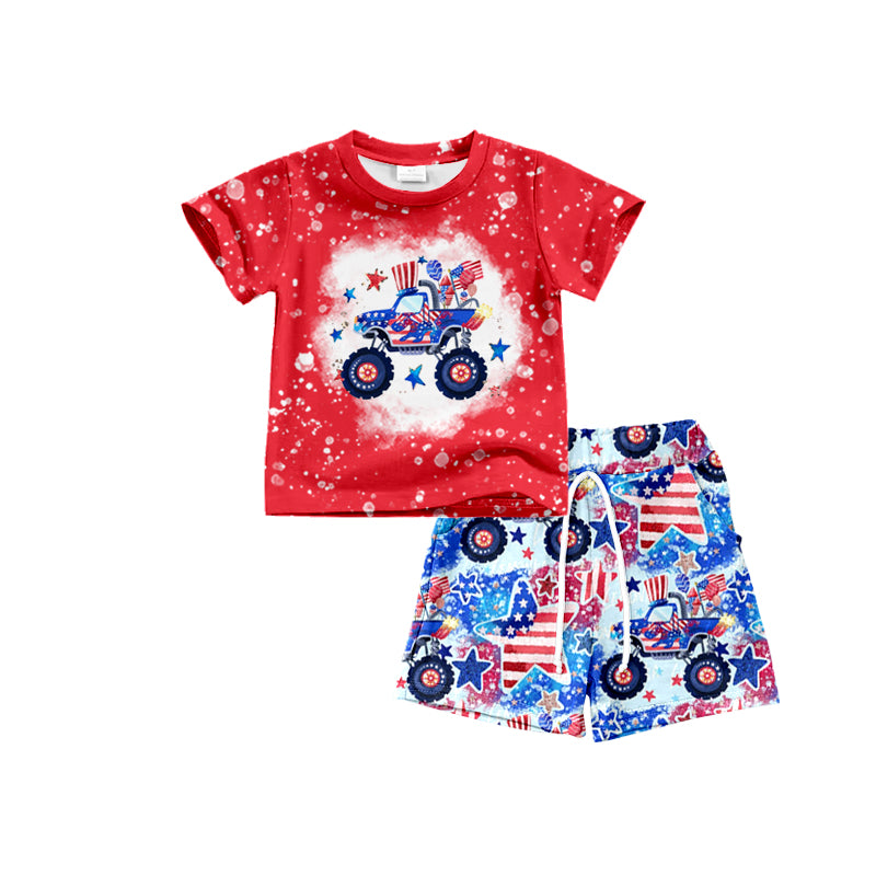 Preorder BSSO0583 4th of July Red Blue Boys Short Sleeve Shorts Outfits