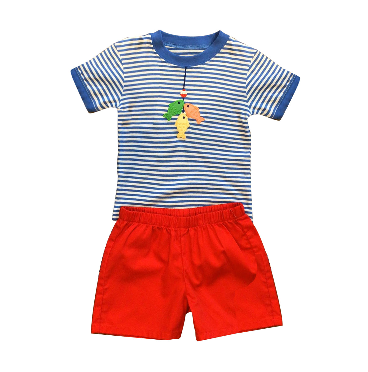 Preorder BSSO0588 Red Blue Fish Boys Short Sleeve Shorts Outfits