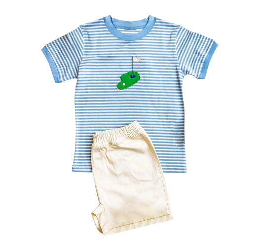 Preorder BSSO0592 Blue Golf Boys Short Sleeve Shorts Outfits