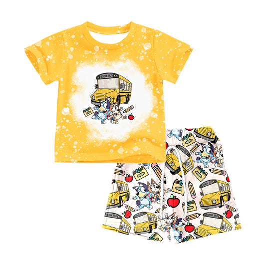 Preorder BSSO0595 School Bus yellow Boys Short Sleeve Shorts Outfits