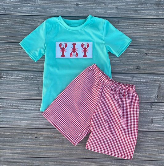 Preorder BSSO0597 blue red crayfish Boys Short Sleeve Shorts Outfits