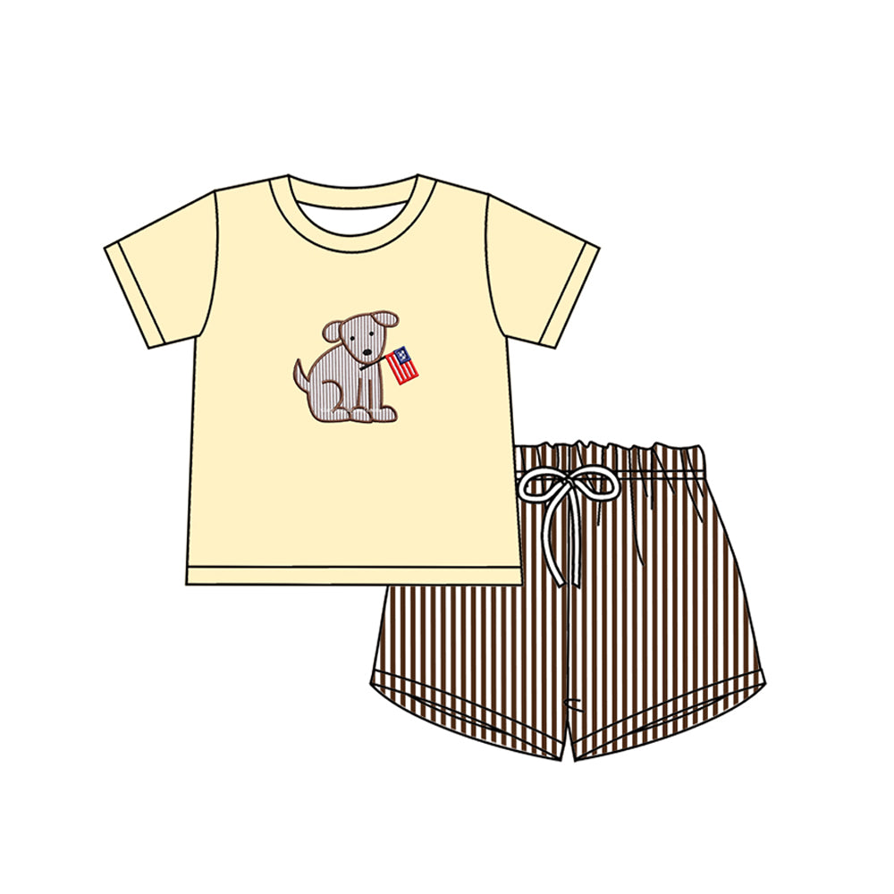 Preorder BSSO0604 4th of July blue red flag Dog Boys Short Sleeve Shorts Outfits