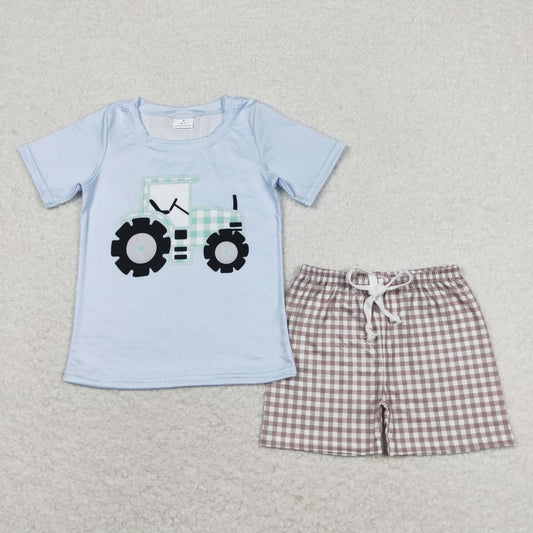 BSSO0610 Blue Truck Boys Short Sleeve Shorts Outfits 202404 RTS
