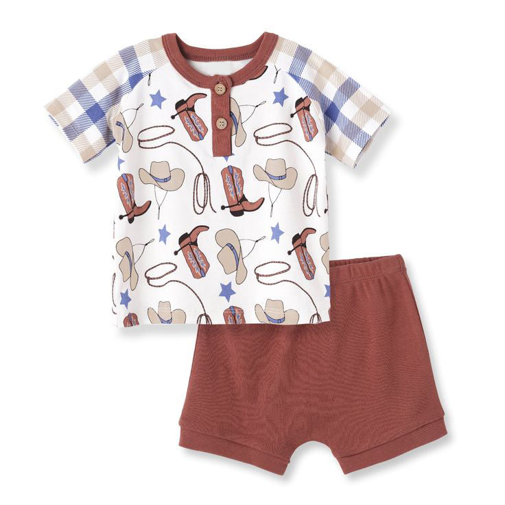Preorder BSSO0612 boots cowboy Boys Short Sleeve Shorts Outfits