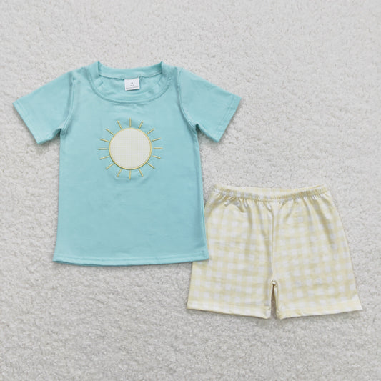 BSSO0614  sun Boys Blue Green Short Sleeve Shorts Outfits RTS 202508