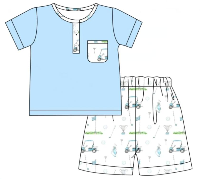 Preorder BSSO0615 blue golf Boys Short Sleeve Shorts Outfits