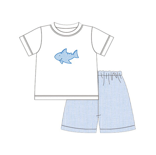 Preorder BSSO0626 blue shark Boys Short Sleeve Shorts Outfits