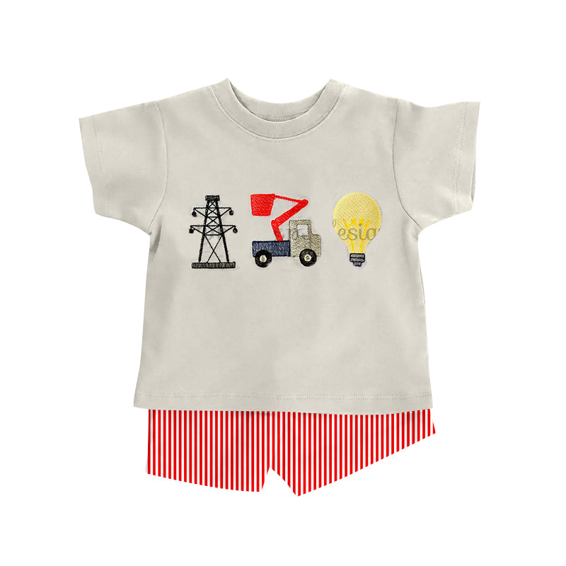 Preorder BSSO0632 Red lineman Boys Short Sleeve Shorts Outfits