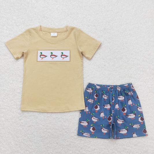 BSSO0645 Embroidered Three Ducks Boys Short Sleeve Shorts Outfits 202404 RTS