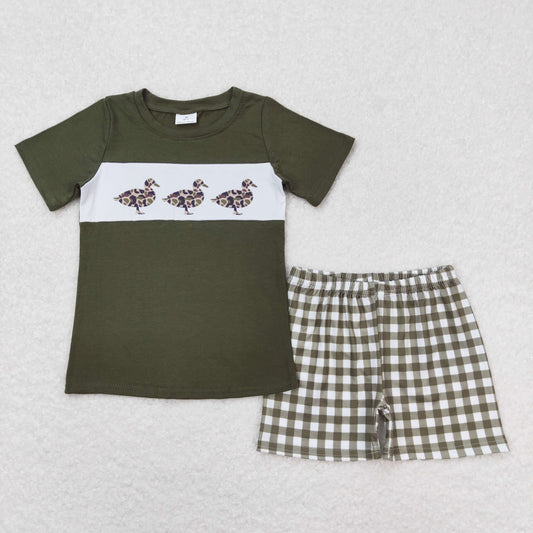 BSSO0663  Three Ducks Army Green Boys Short Sleeve Shorts Outfits 202404 RTS
