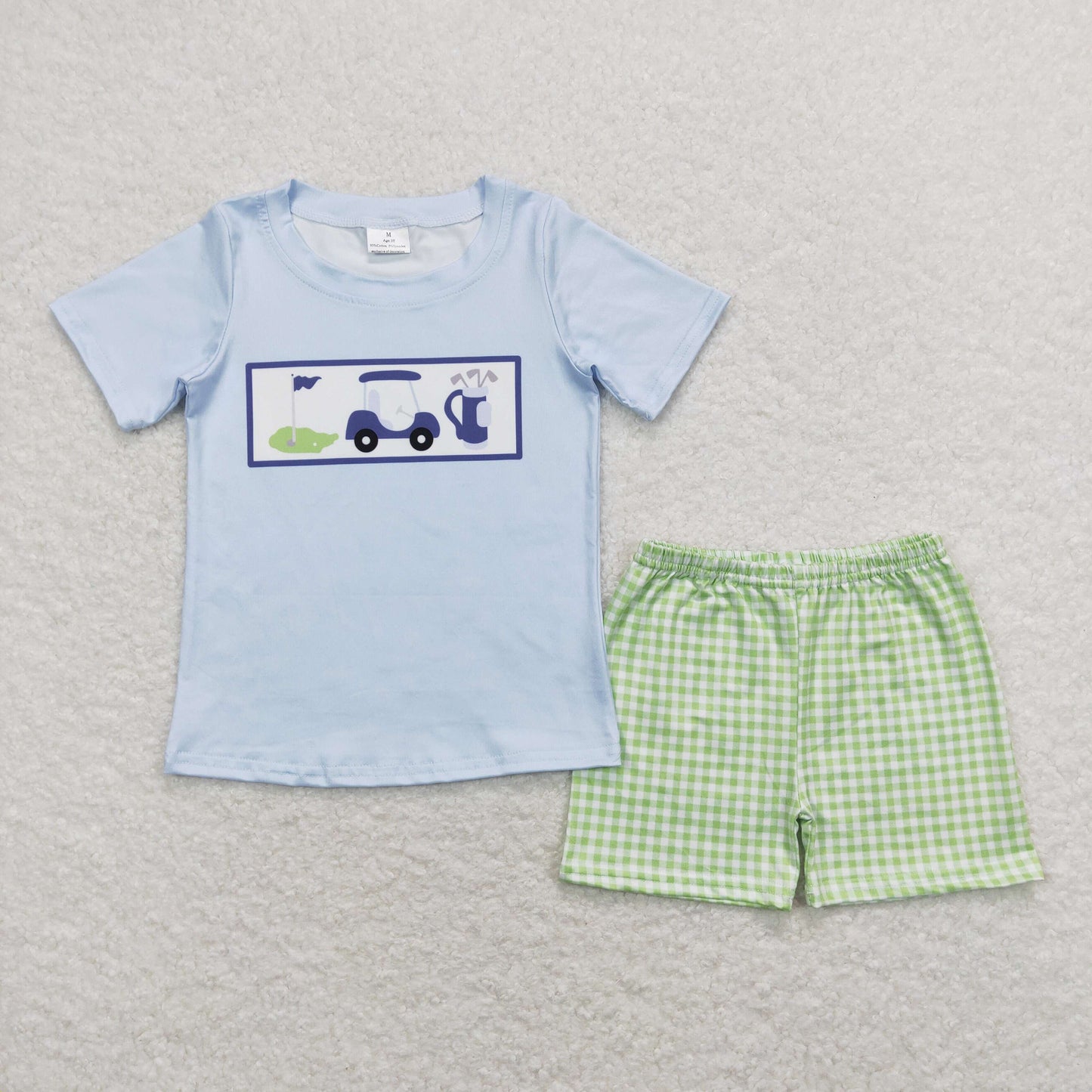 BSSO0697 Light Purple short sleeve Pea Green check shorts set summer 2025 Baby Boy boutique outfit 202501
