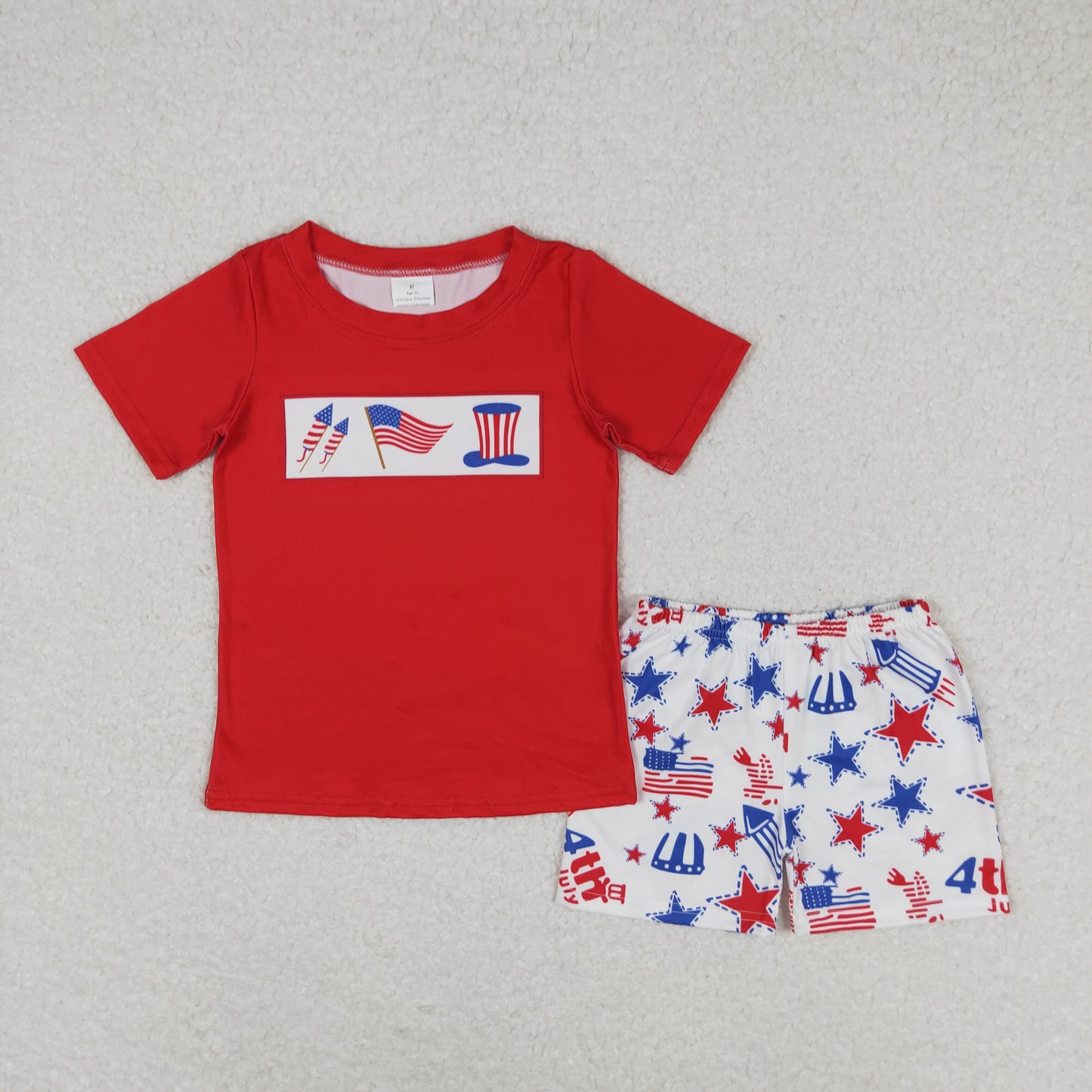 BSSO0726 Independence Day flag hat Red short-sleeved star shorts set High quality 5 years old boys clothing sets