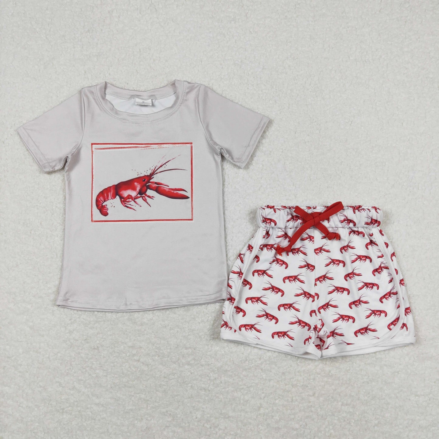 BSSO0745 Lobsters Boys Grey Short Sleeve Shorts Outfits 202404 RTS