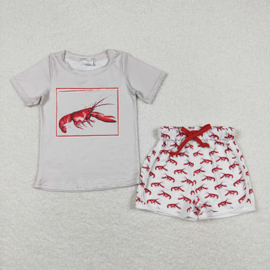 BSSO0745 Lobsters Boys Grey Short Sleeve Shorts Outfits 202404 RTS