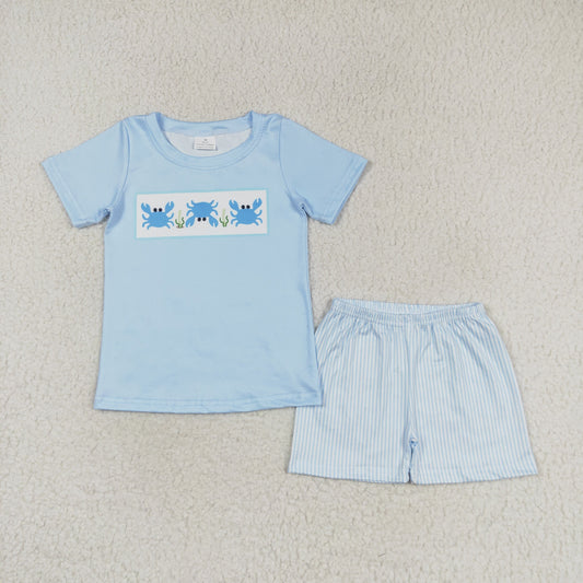 BSSO0765 Crab Blue Short-Sleeved Striped Shorts Boys Outfits RTS 202509