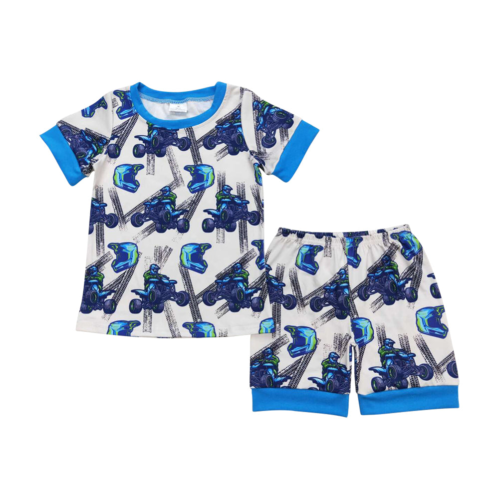 BSSO0775 Dark Blue Short sleeve top shorts outfit with motorcycle Boy Boutique Outfit RTS 202412