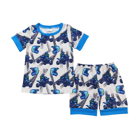 BSSO0775 Dark Blue Short sleeve top shorts outfit with motorcycle Boy Boutique Outfit RTS 202412