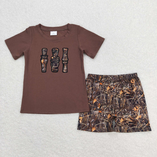 BSSO0780 Easter outfit sets Brown Embroidery short sleeve top camo leaf pants sets  summer outfit RTS 202412