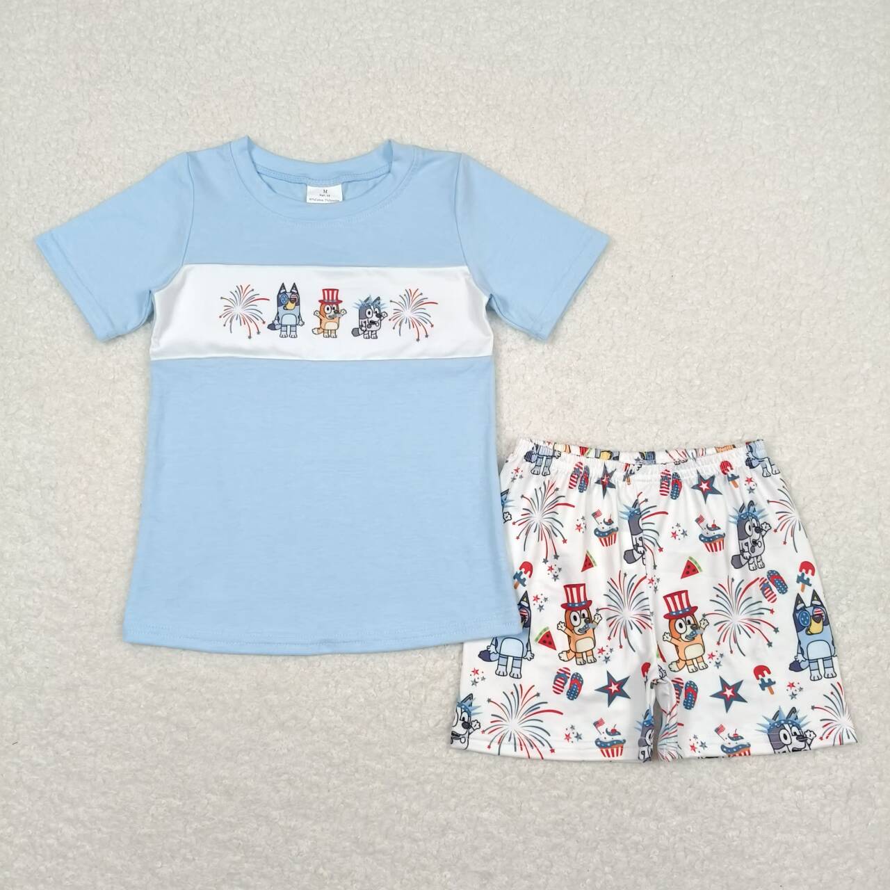 BSSO0792 Light Blue Cartoon bluey short sleeve top shorts boy boutique summer outfit 202501
