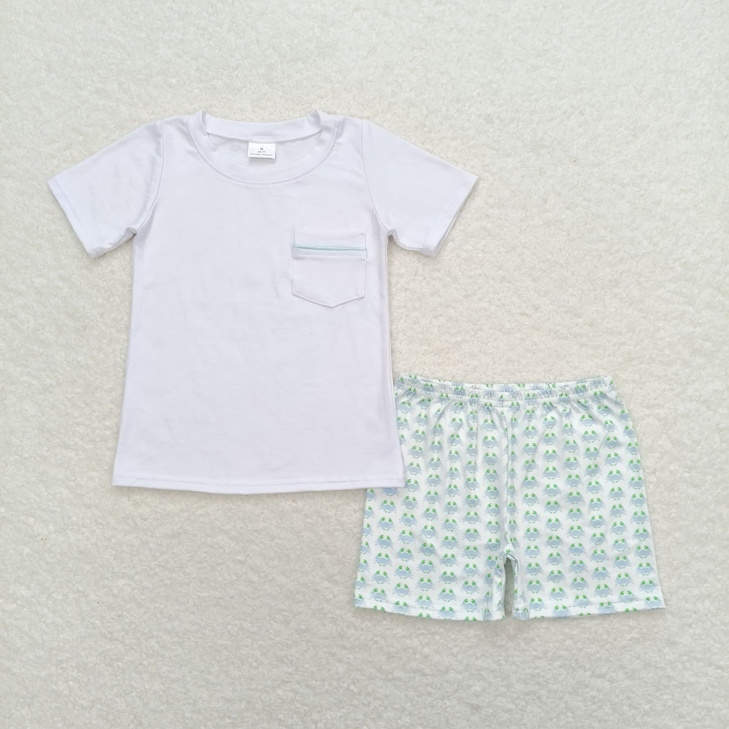 BSSO0797 White short sleeved crab shorts set high quality wholesale little boys clothing sets