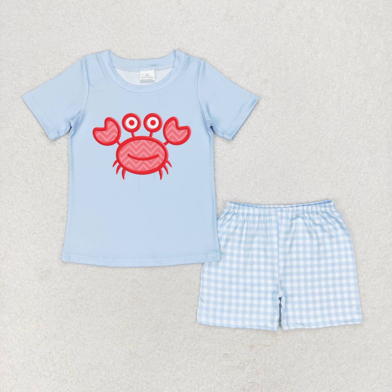 BSSO0808 Crab blue short-sleeved plaid shorts suit boys two piece sets clothing