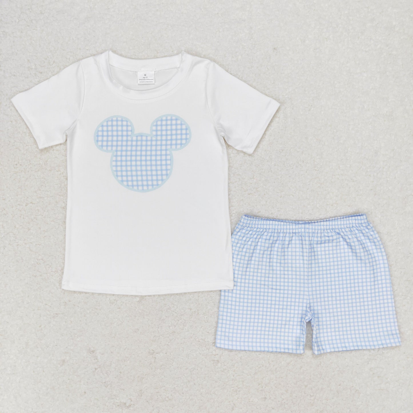 BSSO0860 Mickey white short-sleeved blue plaid shorts suit