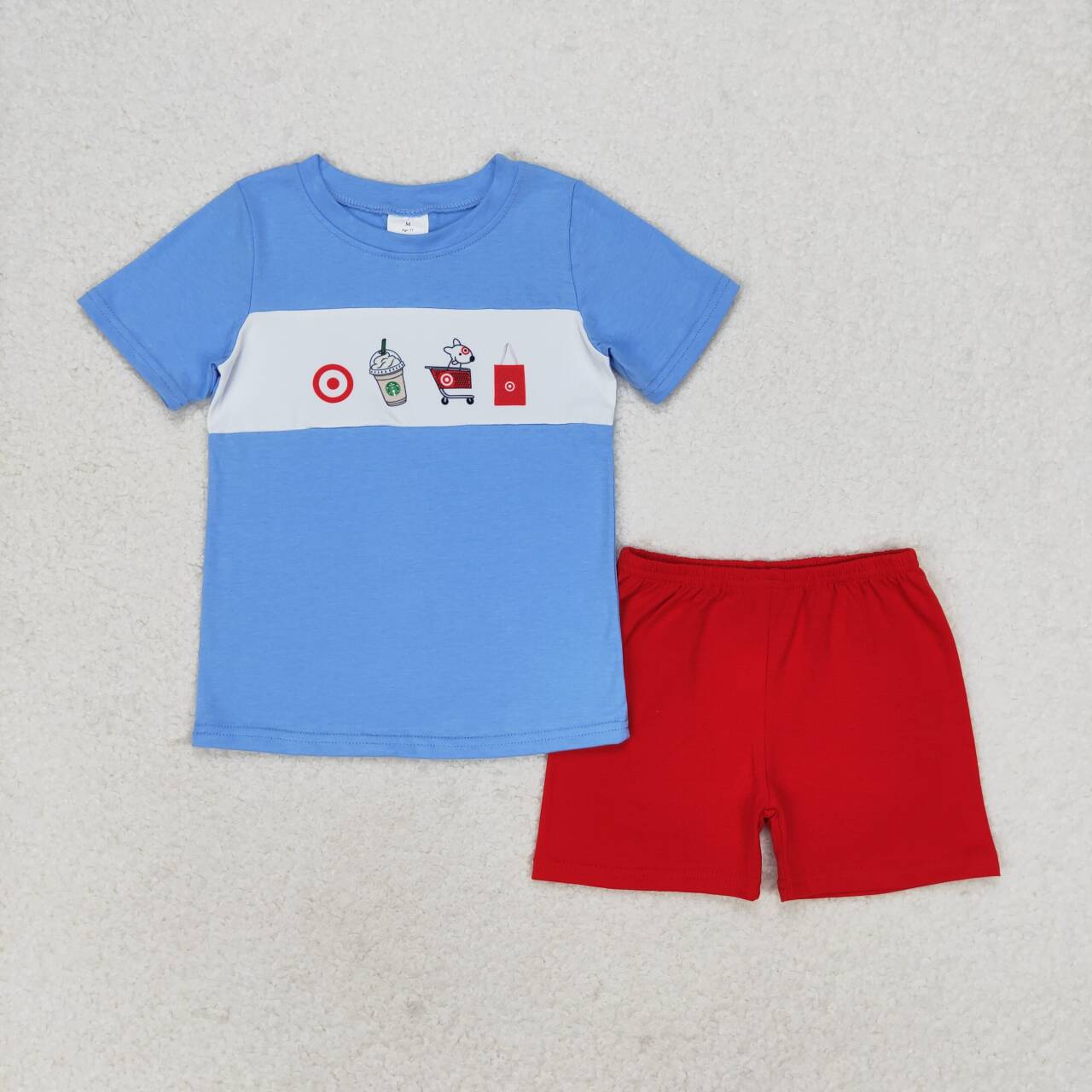 BSSO0894 target Dog Target Blue short sleeve red shorts set toddler boys clothing sets summer