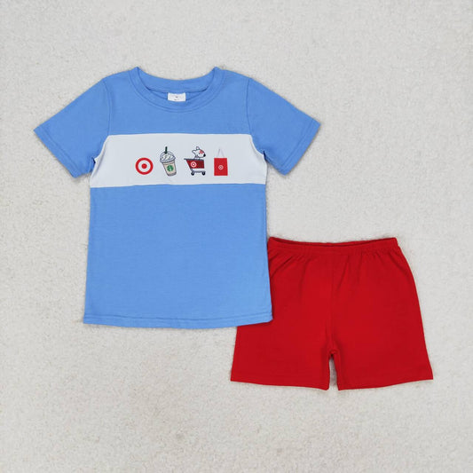 BSSO0894 target Dog Target Blue short sleeve red shorts set toddler boys clothing sets summer
