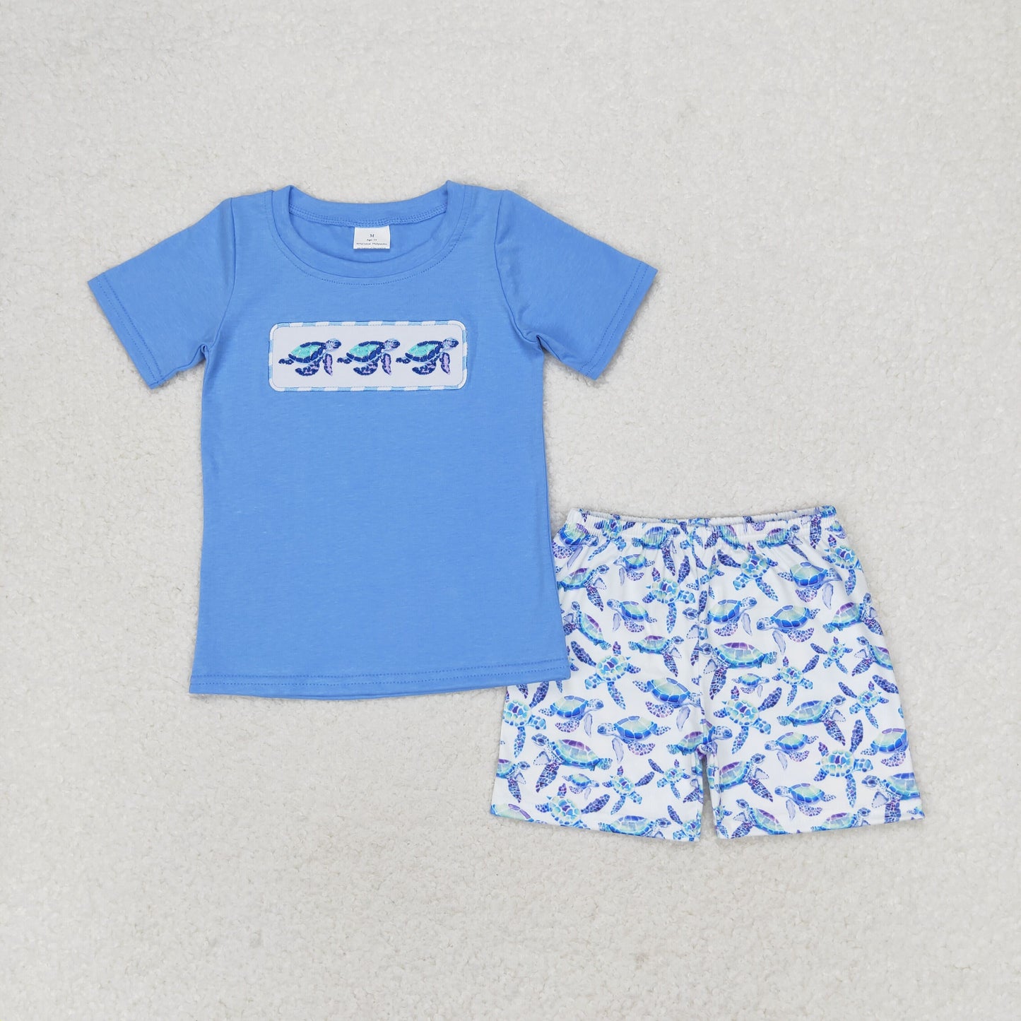 BSSO0916 Mardi Gras outfit sets Blue short sleeve top pants sets with embroidered Tortoise outfit RTS 202412