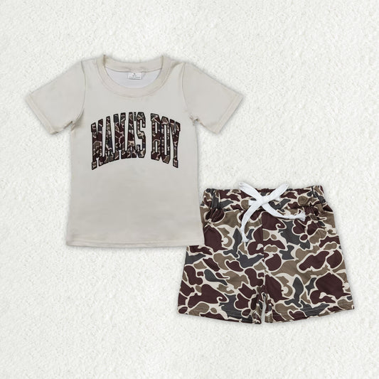 BSSO1002 RTS mama's boy camouflage monogram beige short-sleeved shorts set