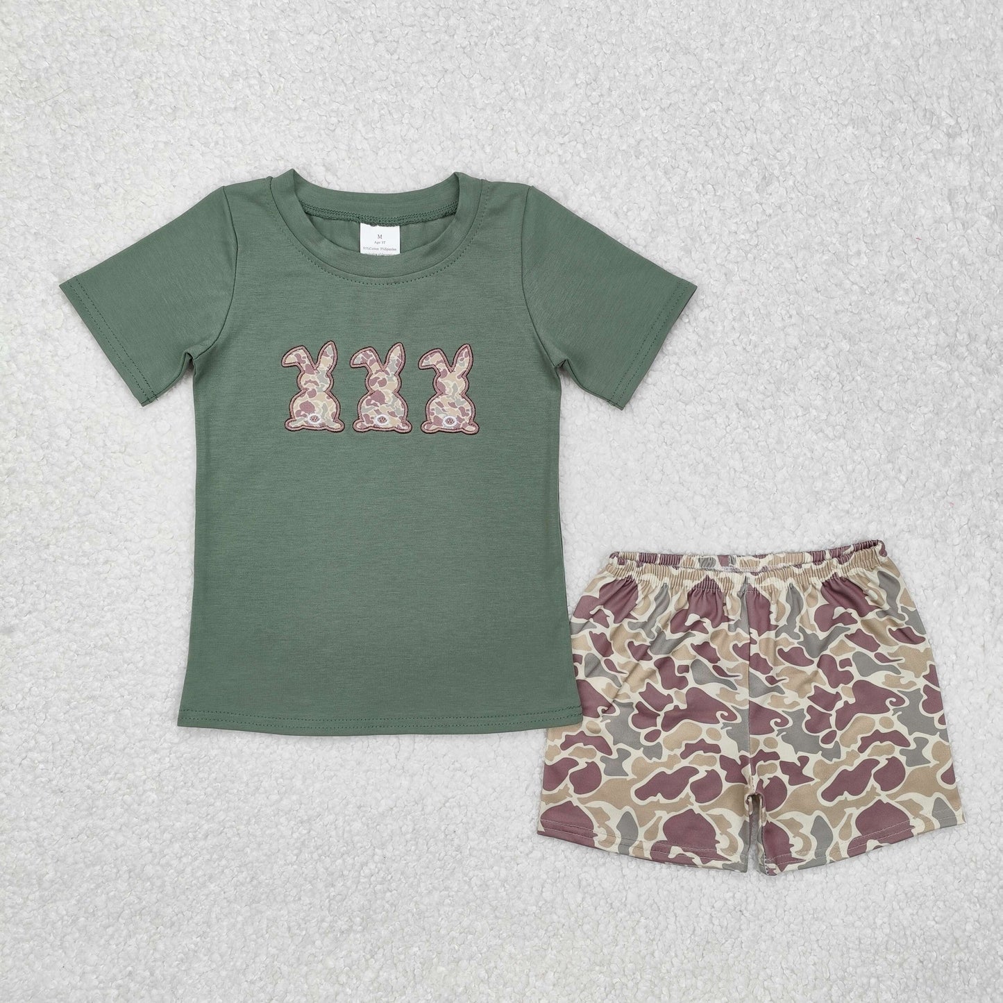 BSSO1004 Easter outfits sets Embroidered Rabbits Boys Short Sleeve Shorts Outfits RTS 202412