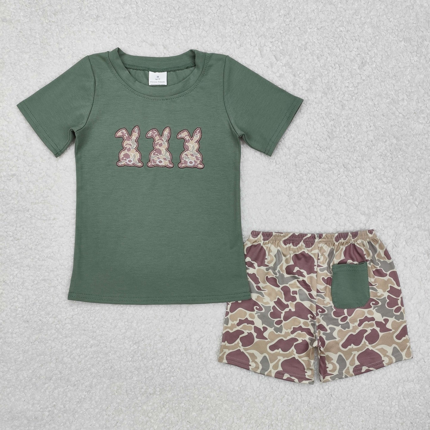 BSSO1004 Easter outfits sets Embroidered Rabbits Boys Short Sleeve Shorts Outfits RTS 202412
