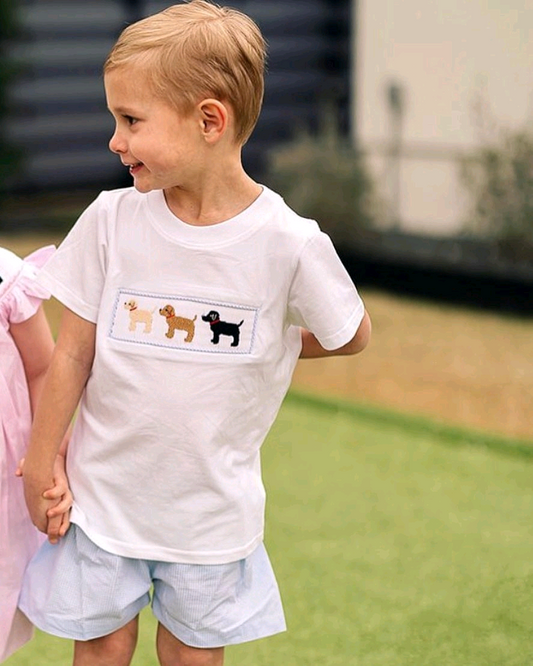 Preorder BSSO1007 Puppy white short-sleeved blue plaid shorts suit