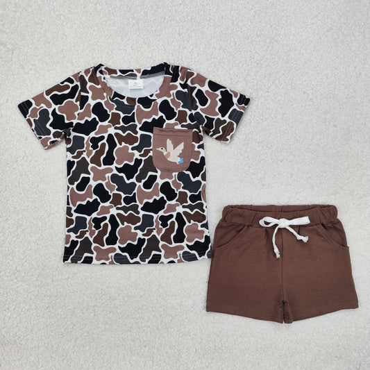 BSSO1010 Easter outfit sets Brown camo short sleeve top drawstring pants sets  summer outfit RTS 202412