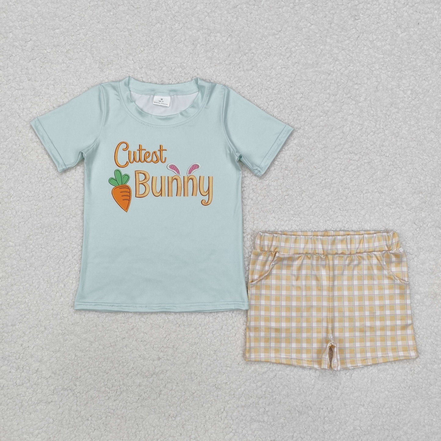 BSSO1073 RTS cute carrot bunny Blue Boys Short Sleeve Shorts Outfits